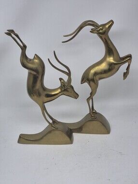 Vintage MCM Brass Leaping Gazelle Figurines